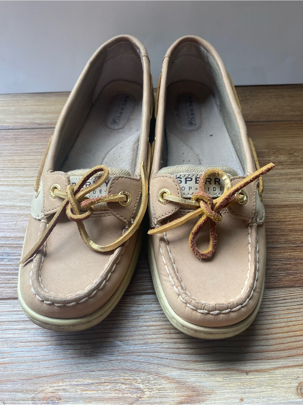 Sperry Top-Sider Angelfish Boat Shoes Linen Metallic Gold Tan Women's